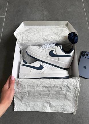 Nike air force 1 low white navy blue/найк эйр форм 1 лоу белые с синим 36 37 38 39 40 41