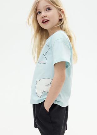 Дитяча футболку h&m (трикотажний топ з принтами) у колірному рішенні «бірюзовий/птахи».