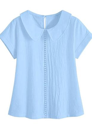 Стильная, эффектная блуза, хлопок 100%, р. l, xxl, наши 46-48, 50-54,  голубой