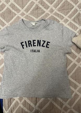 Футболка жіноча сіра h&m з принтом firenze italia, розмір m