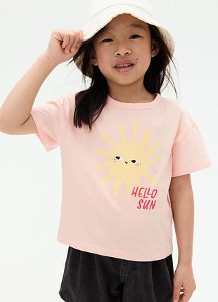 1-2/2-4/4-6/8-10 р h&m нова фірмова натуральна футболка топ дівчинці hello sun