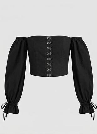 Ефектний чорний топ з пишними рукавами prettylittlething розмір xxs - xs стан ідеальний