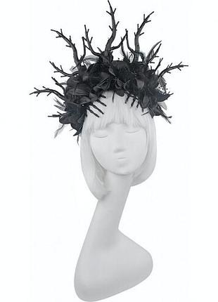 Обруч с цветами, кистями и перьями black wood