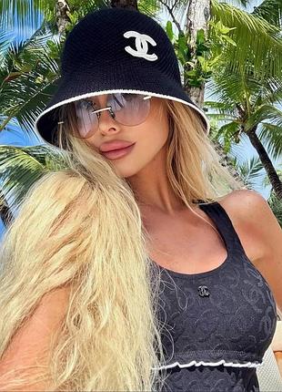 Chanel панама літня шляпа чорно біла