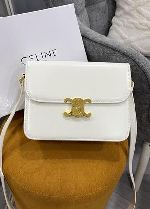 Біла шкіряна сумочка celine 22/16 повний комплект люкс золота фурнітура