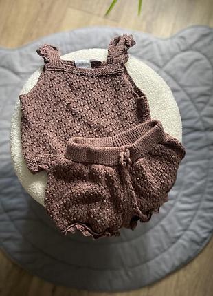 Вʼязаний літній костюм шоколад zara
