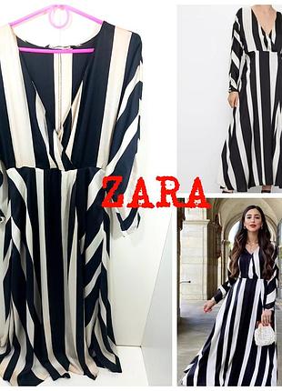 Довга фірмова сатинова сукня від zara в смужку