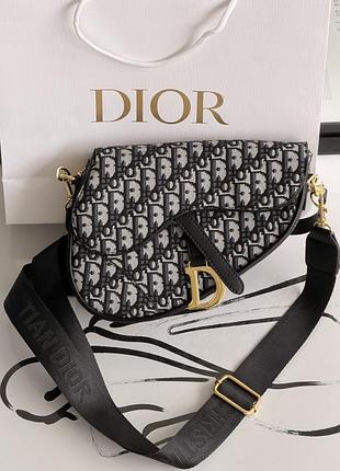 Жіноча сумка dior saddle bag чорно сірий