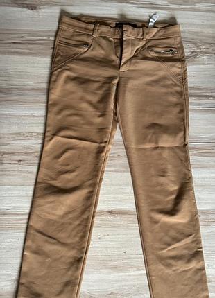 Классические брюки zara p.m бежево коричневые, стрейч