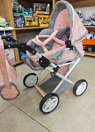 Коляска для  ляльки carrello unico 9346 pink із сумкою