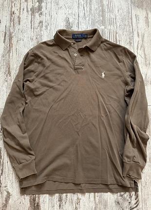 Коричневий лонгслів поло polo ralph lauren м