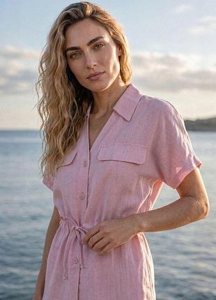 Льняна сорочка з куліскою xxl-3xl. рожевий