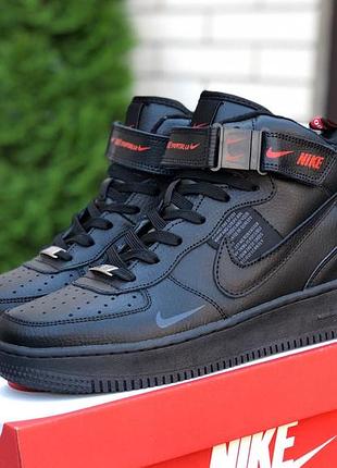 Кроссовки мужские черные кожаные высокие nike air force high термо размер 44