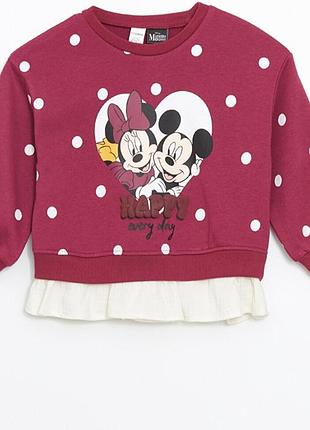 Світшот для дівчаток minnie mouse, lc waikiki, бордовий колір, 9міс-12міс, 3 нитка 100%бавовна.