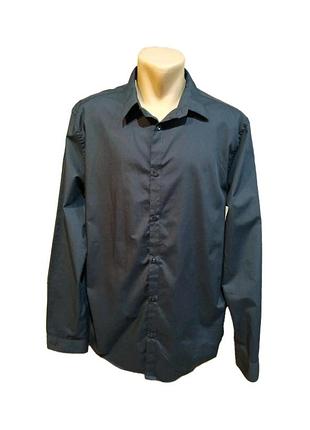 Чоловіча сорочка h&m easy iron оригінал темно-синя slim fit розмір xl бізнес