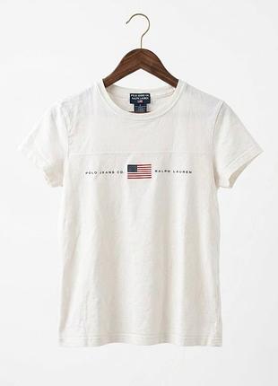Вінтажна футболка polo jeans co. ralph lauren (baby tee) оригінал xs-s біла 10/10