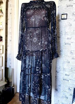 Платье прозрачное черная с принтом знаки зодиака планеты астрология стиль urban witch