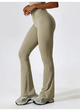 Спортивные женские леггинсы-клеш flare с бразильским пуш-ап эффектом bell bottoms leggings premium для фитнеса и йоги бежево-серые тауп