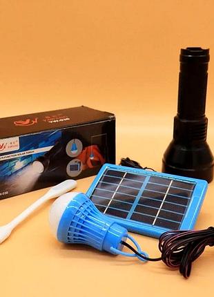 Ручний led-ліхтар 3w із сонячною панеллю 2600 ма·год для дому та природи yw-038 чорний пластиковий