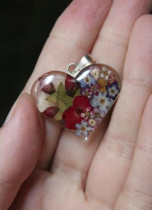 Серебро 925 крупная подвеска сердце с цветами