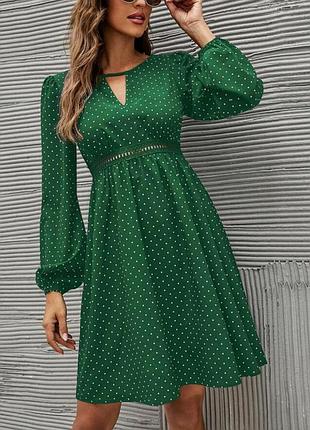Зеленое платье в горошек s/m