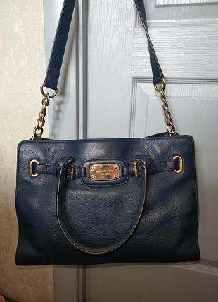 Кожаная сумка michael kors (темно-синяя)