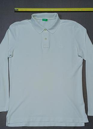 Плечі 45 см united colors of benetton біле поло з довгим рукавом    size l    100% cotton  гудзики брендовані made in tunisia