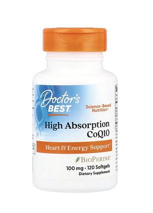 Doctor´s best, коензим q10,з високим ступенем всмоктування та bioperine,100 мг ,120 капсул
