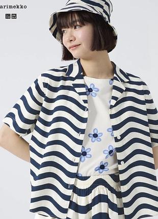 Сорочка marimekko uniqlo з суміші льону та бавовни з смугастим принтом