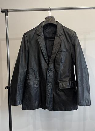 Стильний вінтажний чорний шкіряний піджак / блейзер (made in korea) m/l