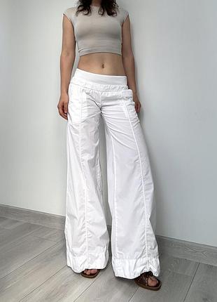 Брюки хлопок штаны белые 36 s y2k палаццо baggy бегги широкие свободные wide leg багги vintage винтаж низкая талия посадка 2000s 90s