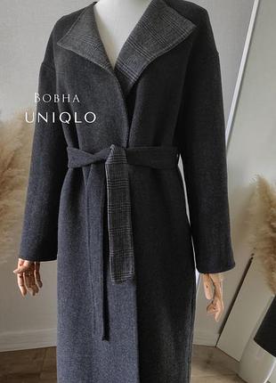 Вовняне пальто халат uniqlo оригінал розмір xs / s сіре в клітку графіт