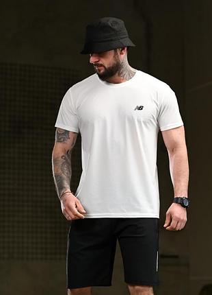 Летний костюм мужской new balance черно-белый вт4651, футболка и шорты cooltouch, маломерит xxl