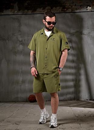 Летний комплект c.p. company хаки мужской рубашка и шорты рг6155 xxl/xxxl