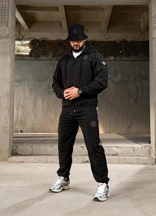 Спортивный комплект stone island limix черный мужской с капюшоном double weave