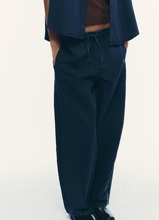 Штани джогери вільного крою з суміші льону zara 40 розмір