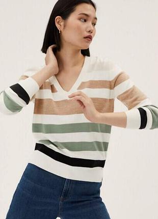 Светр жіночий оверсайз , джемпер білий у смужку m&s collection