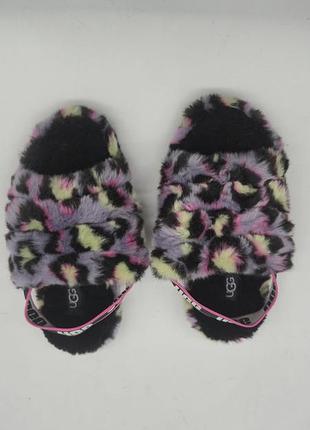 Детские меховые тапочки шлепанцы ugg fluff yeah slide neon leopard