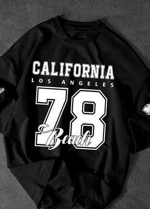 Футболка оверсайз california 78 beach чорна з принтом los angeles, унісекс чоловіча жіноча