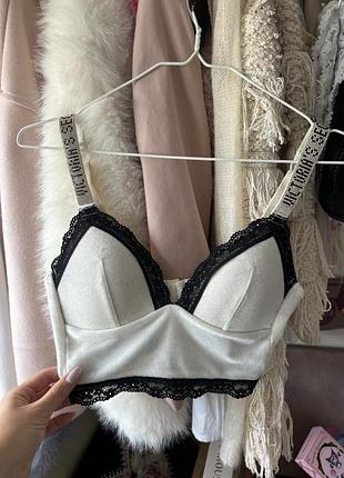 Топ ліф victorias secret біло чорний оксамитово мереживний
