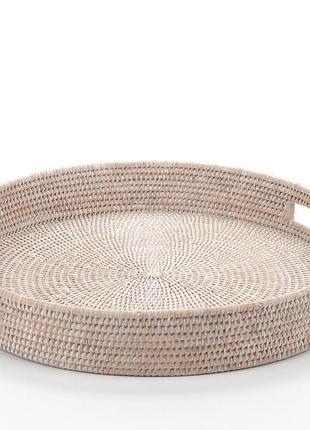 Поднос круглый с ручками плетеная изо ротанга, 50*8 см, 71019-white