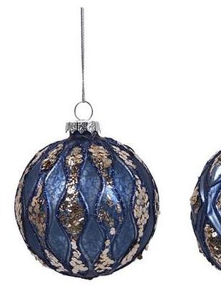 Новогоднее украшение шара, синий с золотом, стекло, 8 см, 3450 новогоднее украшение, 8 см, 3450