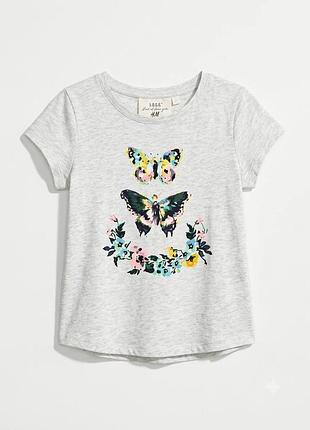 Футболка для девочки с бабочками h&amp;m 134-140 см серая