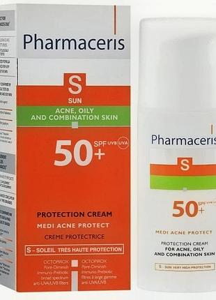 Сонцезахисний крем для шкіри з акне pharmaceris s medi acne protect cream spf50 50ml.