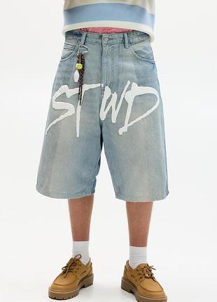 Широкі чоловічі джинсові шорти pull&bear skater fit shorts