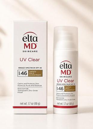 Eltamd uv clear tinted spf 46 — тонований сонцезахисний крем для обличчя 48 г (для проблемної шкіри)