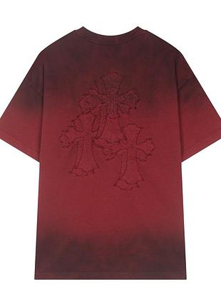 Брендовая мужская футболка оверсайз бордовая красная chrome hearts