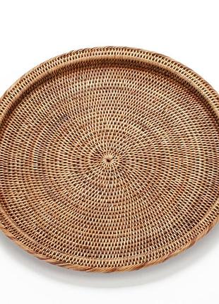Поднос круглый с ручками плетеная изо ротанга, 48*6 см, 71026-brown