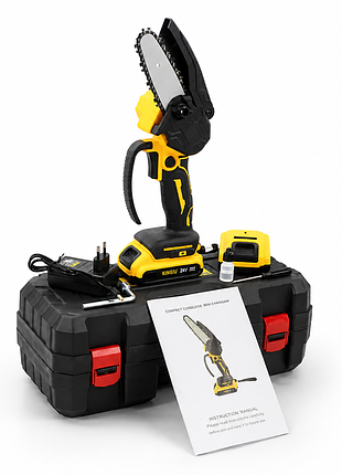 Акумуляторна мініпила jumpex 26x-50 8 дюймів з 2 акумуляторами 21в, шина 240 мм,