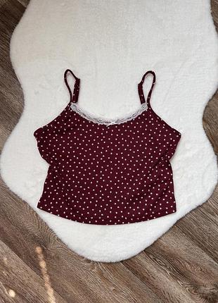 Бордовый топ с кружевом shein